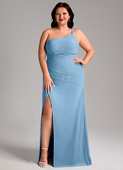 Azazie Eren Bridesmaid Dresses Steel Blue Sheath One Shoulder Chiffon Dress image8