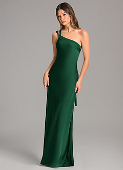 Azazie Monroe Bridesmaid Dresses Dark Green Mermaid One Shoulder Stretch Satin Dress image3