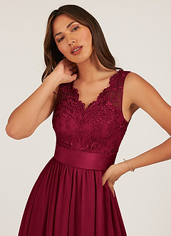 Azazie Gertrude Bridesmaid Dresses Burgundy A-Line Lace Chiffon Dress image6