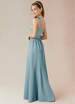 Azazie Jiya Junior Moody Blue A-Line Pleated Stretch Satin Dress image3