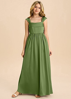 Azazie Hattie Junior Linia A Pofałdowany Satyna elastyczna Długość podłogi Młodsza druhna Sukienka image8