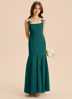 Azazie Evey Junior Abito Sirena in Chiffon Plissettato Verde Pavone image4