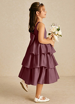 Azazie Margery Robe Demoiselle D'honneur Fillette Robe Trapèze en Satin extensible Arc Sangria image5