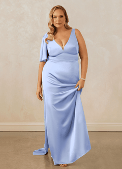 Christian Siriano Bridal for Azazie 1011 Final Sale Ice Mermaid Bow Stretch Satin Dress image16