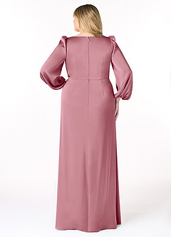 Azazie Mel Bridesmaid Dresses Vintage Mauve Sheath Long Sleeve Stretch Satin Dress image8