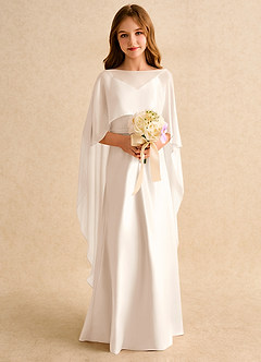 Azazie Fishie Girls Formal 플라워 걸 드레스 A라인 매트 새틴 플로어 길이 드레스 image3