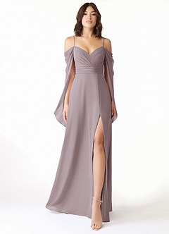 Azazie Cienna Bridesmaid Dresses Dusk A-Line Off the Shoulder Chiffon Dress image1