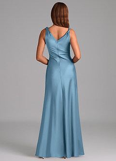 Azazie Nerine Bridesmaid Dresses Steel Blue A-Line Pleated Stretch Satin Dress image5