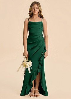 Azazie Mia Junior Robe Sirène en Satin extensible Plissé Vert Foncé image3