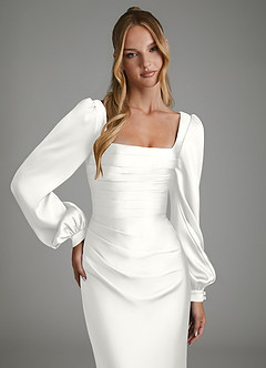 Azazie Brianna Brautjungfernkleider Meerjungfrau-Linie Korsett Stretch-Satin Kleid Weiß image3