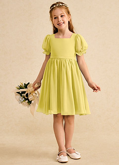 Azazie Jolie Flower Girl Dresses Canary A-Line with Sleeves Chiffon Dress image4