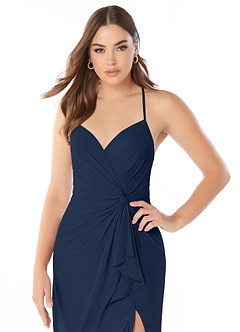 Azazie Aribella Abiti da Damigella Abito Tubino in Chiffon Increspato Marino Scuro image5