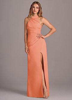 Azazie Jemma Bridesmaid Dresses Sunset Sheath Pleated Chiffon Dress image4
