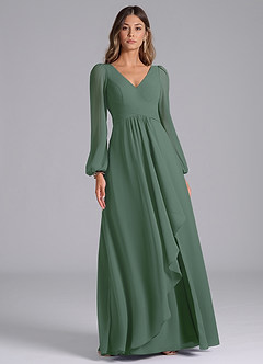 Azazie Omari Bridesmaid Dresses Eucalyptus A-Line Long Sleeve Chiffon Dress image3