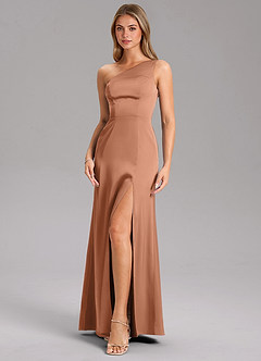 Azazie Feby Brautjungfernkleider A-Linie One-Shoulder Stretch-Satin Kleid Bronzer image6