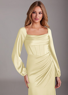 Azazie Charissa Bridesmaid Dresses Lemon Sorbet Sheath Long Sleeve Stretch Satin Dress image7