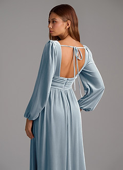 Azazie Norah Bridesmaid Dresses Dusty Blue A-Line Long Sleeve Velvet Dress image6