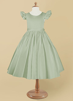 Azazie Violeta Flower Girl Dresses Ball-Gown Bow Matte Satin Tea-Length Dress image5