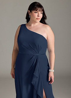 Azazie Liza Bridesmaid Dresses Dark Navy Mermaid One Shoulder Chiffon Dress image10
