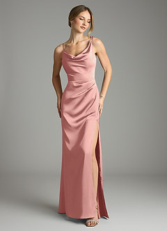 Azazie Samara Robes de demoiselle d'honneur Robe Sirène en Satin extensible Plissée Rosette image1