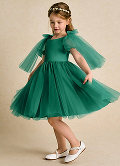 Azazie Duchess Blumenmädchenkleider A-Linie mit ärmel Tüll Kleid Smaragd image6