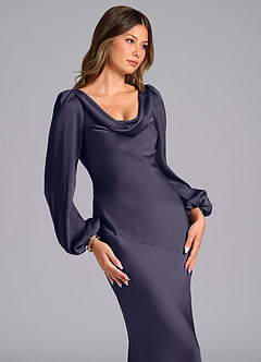 Azazie Rylina Bridesmaid Dresses Stormy Mermaid Long Sleeve Stretch Satin Dress image6