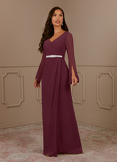 Azazie Belinda Kleider für die Brautmutter A-Linie V-Hals Gefaltet Chiffon Kleid Cabernetrot image1