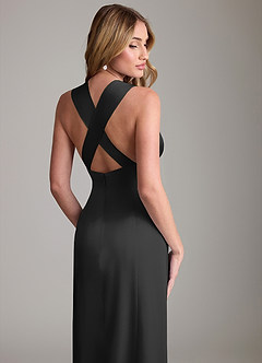 Azazie Cemion 신부 들러리 드레스 A라인 스트레치 새틴 바닥 길이 드레스 image2