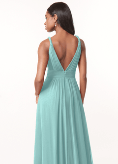 Azazie Maren Brautjungfernkleider A-Linie Plissee Chiffon Kleid Aqua image5