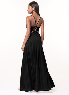 Azazie Marsol Bridesmaid Dresses Black A-Line Corset Mesh Dress image2