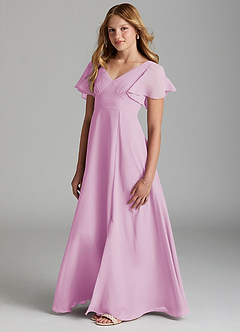 Azazie Kimber Junior Candy Pink A-Line Pleated Chiffon Dress image5