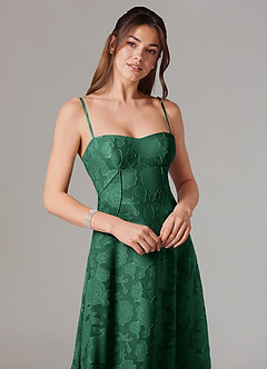 Azazie Valentine Brautjungfernkleider A-Linie Herzausschnitt Blumen-Burnout Kleid Dunkelgrün image2