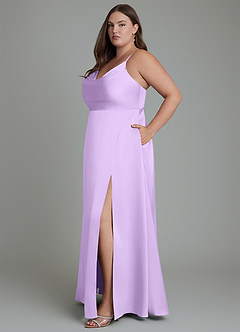 Azazie Sarella Bridesmaid Dresses Lilac A-Line Pleated Stretch Satin Dress image12