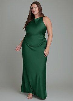 Azazie Evadne Robes de demoiselle d'honneur Robe Fourreau en Satin extensible Plissé Vert Foncé image12