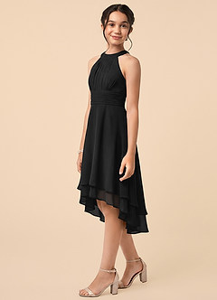 Azazie Linna Junior Vestido Negro de Gasa de Corte en A con Plisado image3