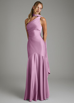 Azazie Amara Bridesmaid Dresses Wisteria Mermaid One Shoulder Stretch Satin Dress image4