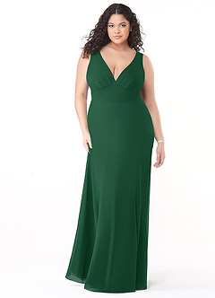 Azazie Christiana Final Sale Dark Green A-Line V-Neck Pleated Chiffon Dress image9
