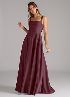 Azazie Shaude Bridesmaid Dresses Sangria A-Line Pleated Stretch Satin Dress image5