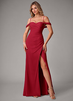 Azazie Haisley Bridesmaid Dresses Scarlet Sheath Off the Shoulder Chiffon Convertible Dress image5
