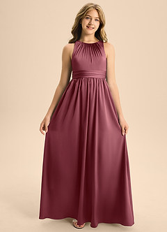 Azazie Jaylah Junior A-Linie Plissee Stretch-Satin Kleid Wüstenrose image6