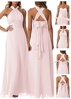 Azazie Fifi Vestidos de damas de honor Vestido de Rosa Rubor de Gasa de Corte En A Convertible con Sin tirantes image9