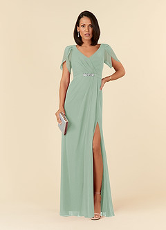 Azazie Marianne Abiti per la Madre della Sposa Abito Tubino in Chiffon con Scollo a V a Pieghe Agave image1