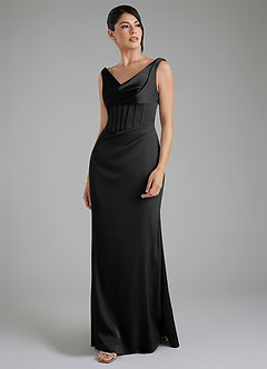 Azazie Spencer Bridesmaid Dresses Black Mermaid Pleated Stretch Satin Dress image5