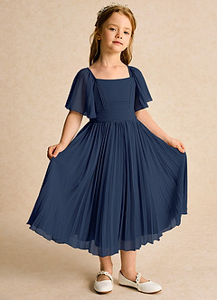 Azazie Gisele Abiti da Ragazza di Fiori Abito A-Line in Chiffon Plissettato Marino Scuro image5