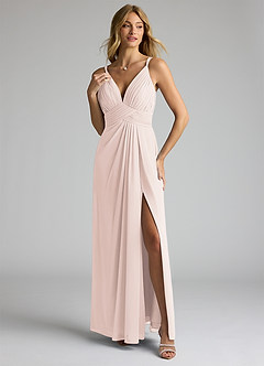 Azazie Maren Allure Bridesmaid Dresses Rose Petal A-Line V-Neck Lace Chiffon Dress image1