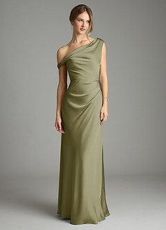 Azazie Emerson Bridesmaid Dresses Pistachio Mermaid Off the Shoulder Stretch Satin Dress image3