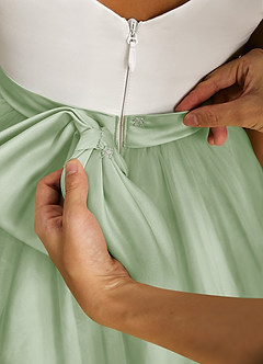 Azazie Sprout Flower Girl Dresses Dusty Sage A-Line Bow Tulle Dress image5