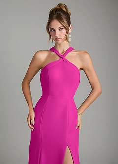 Azazie Rue Vestidos de damas de honor Vestido Fucsia de Gasa de Línea A con Halter image3