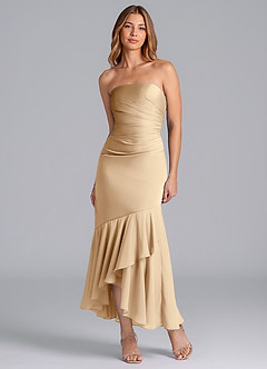 Azazie Danie Bridesmaid Dresses Champagne Sheath Strapless Chiffon Dress image5