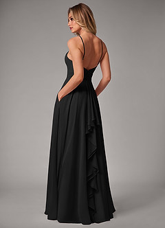 Azazie Amalia Bridesmaid Dresses Black A-Line Pleated Chiffon Dress image2
